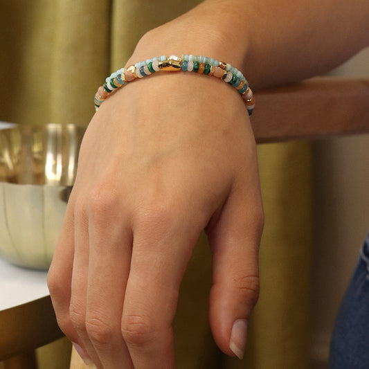 Aqua & Coral Beaded Bracelet