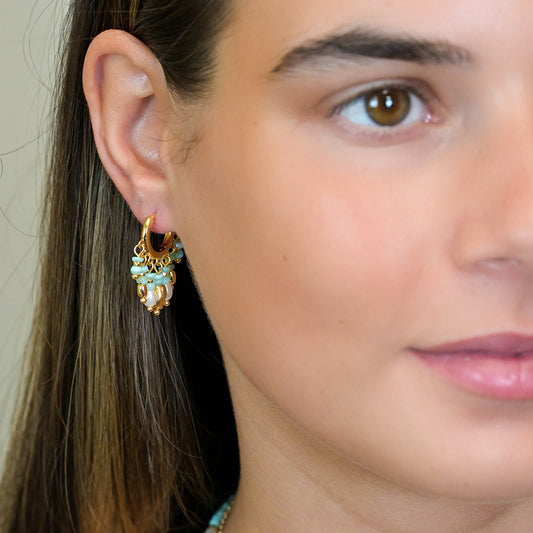 Aqua & Gold Beaded Hoop Earrings