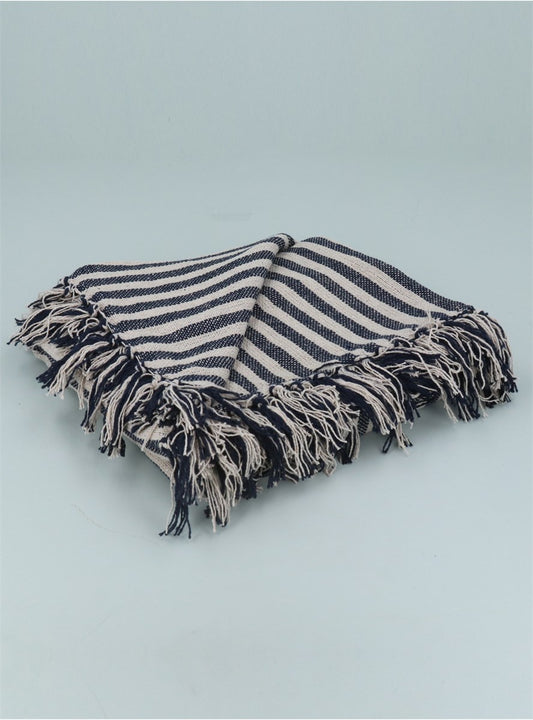 Woven Stripe Throw - Navy