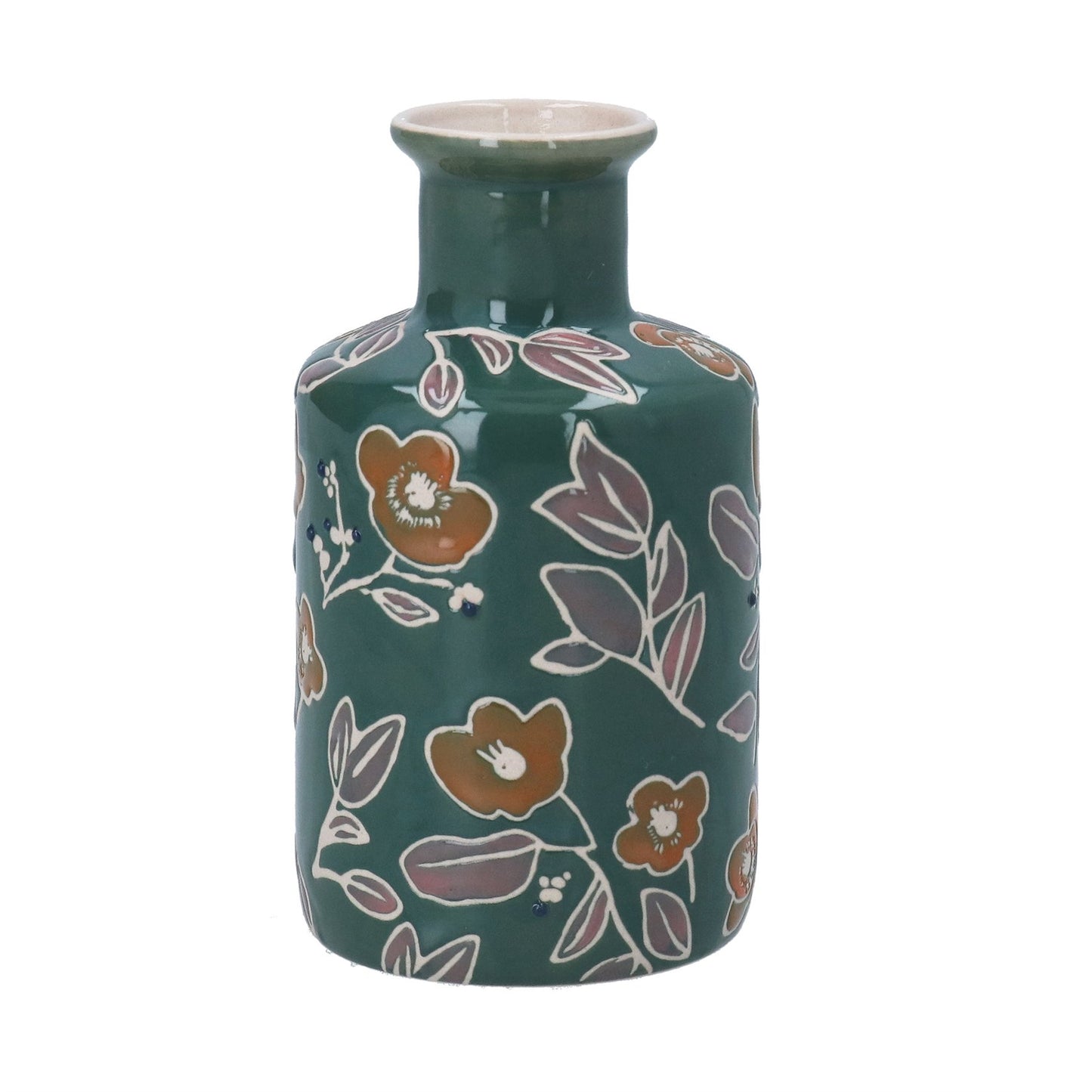 Teal Floral Stoneware Bottle
