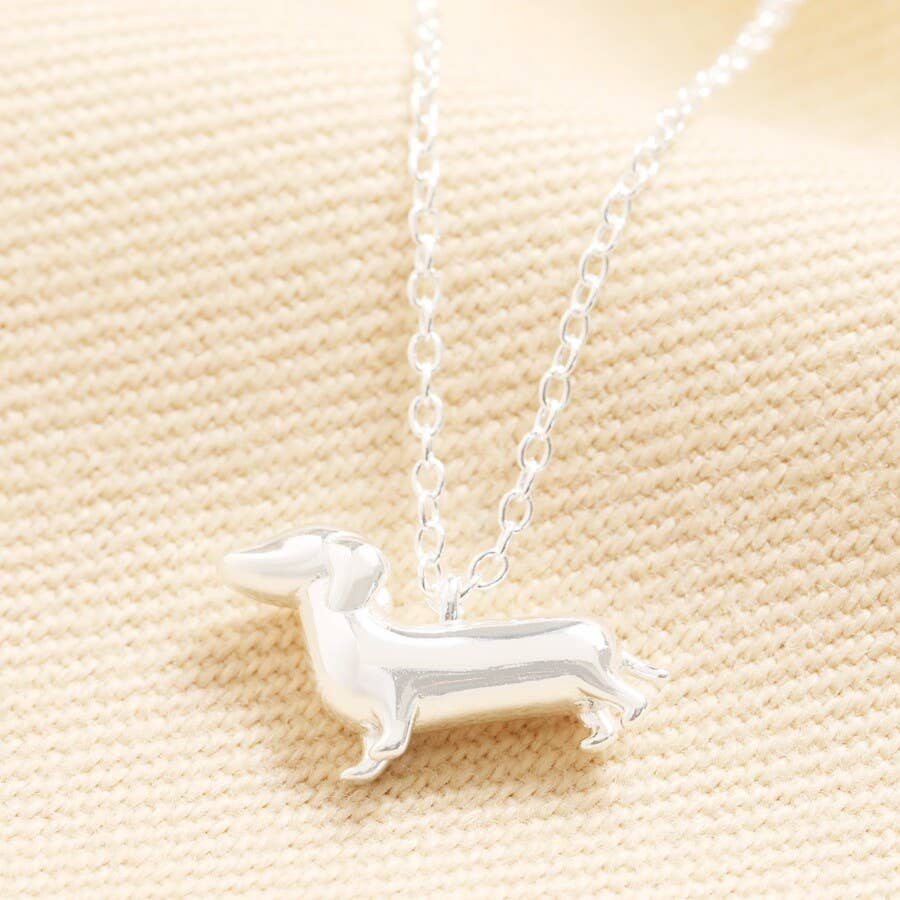 Sterling Silver Sausage Dog Pendant Necklace in Silver