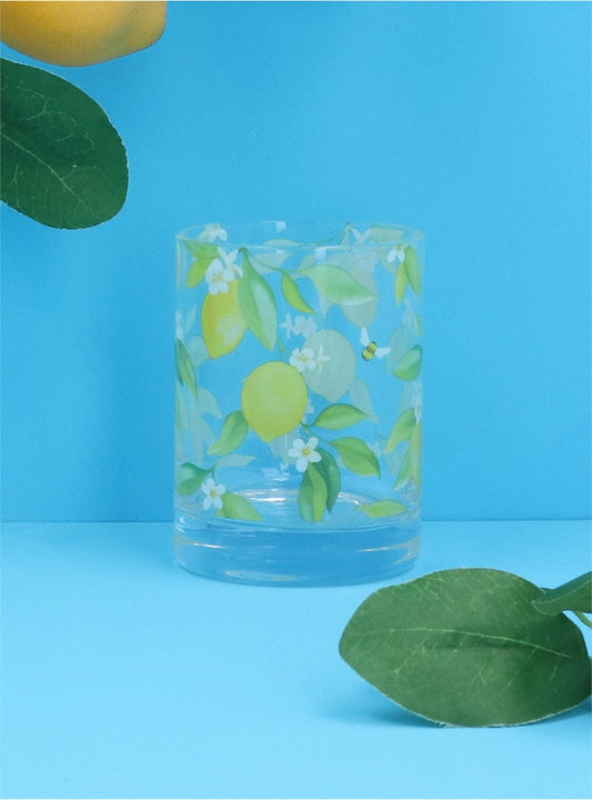 'Lemon & Blue Tits' Glass Tumbler