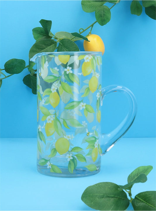 'Lemon & Blue Tits' Glass Jug