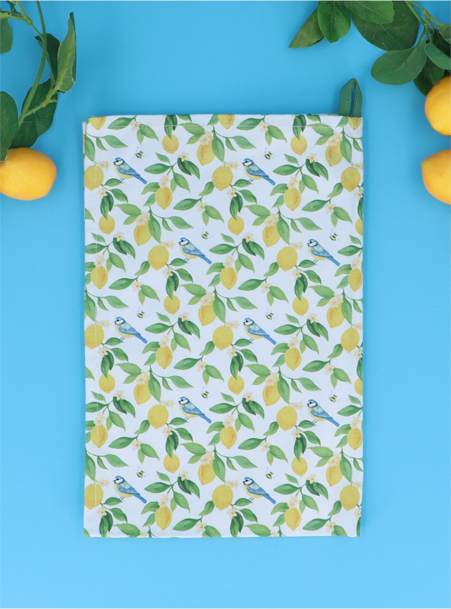 'Lemon & Blue Tits' Tea Towel