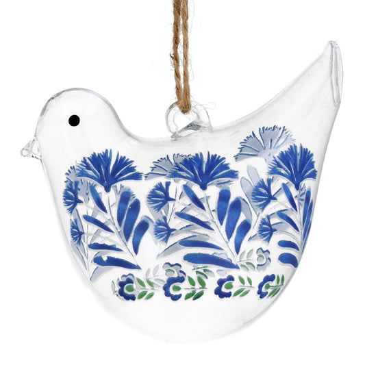 Country Flowers Glass Bird