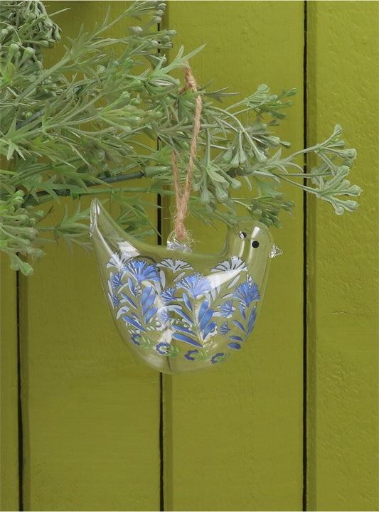 Country Flowers Glass Bird