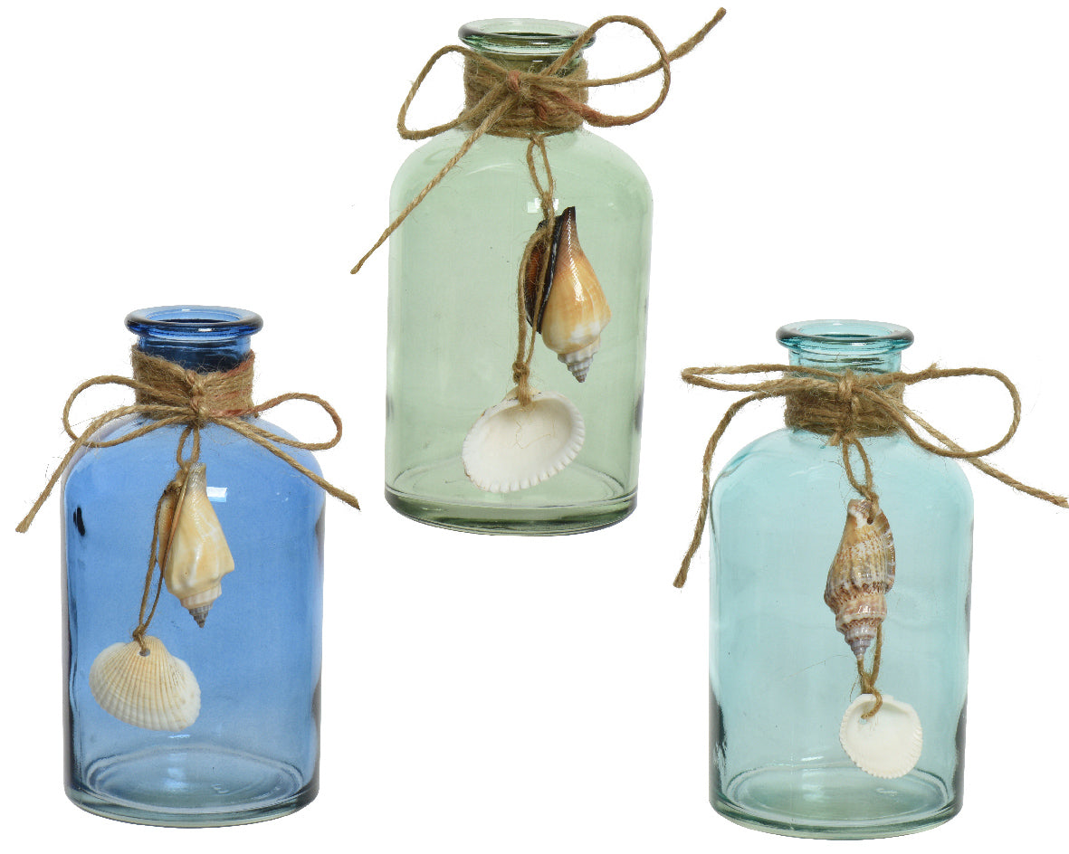 Set of 3 Small Glass Bottles With Shells