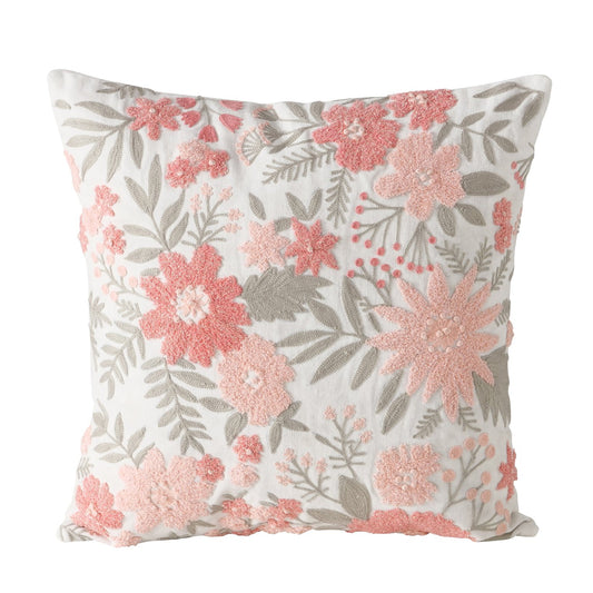 Handwoven Pink Flower Cushion