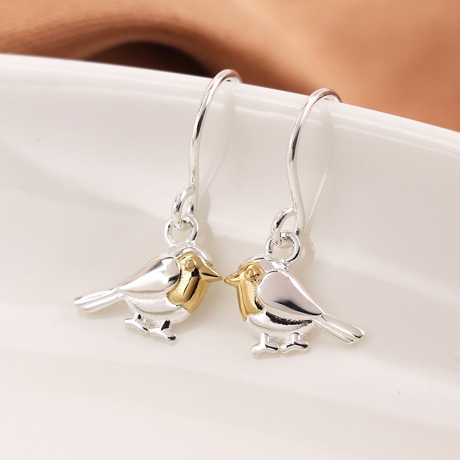 Silver & Gold Robin Drop Earrings