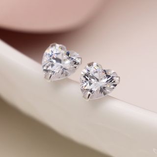 Silver Crystal Heart Earrings