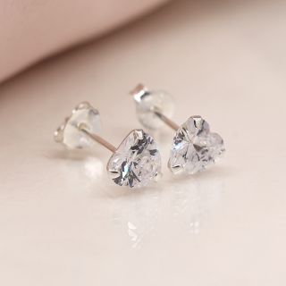 Silver Crystal Heart Earrings