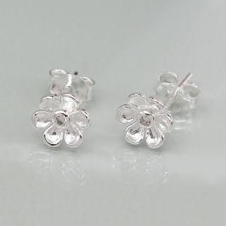Silver Flower With Crystal Earrings