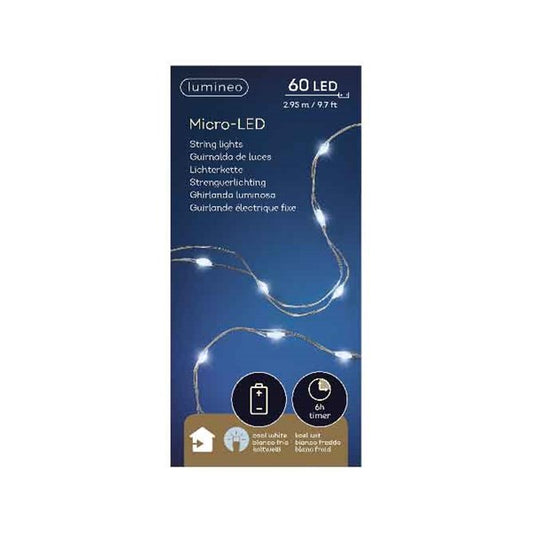 Micro LED String Lights (60 LEDs) - Silver/Cool White