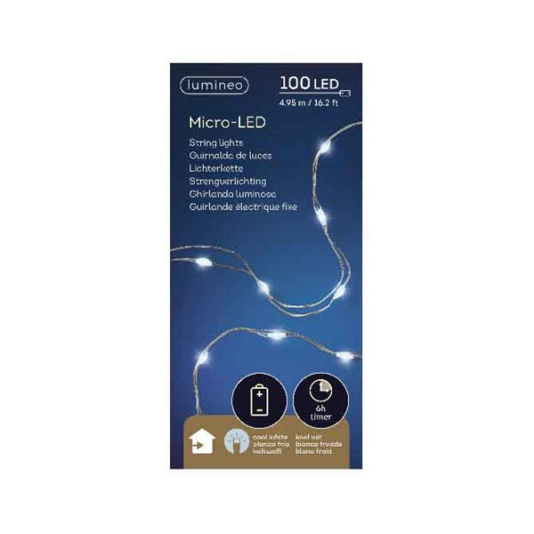 Micro LED String Lights (100 LEDs) - Silver/Cool White