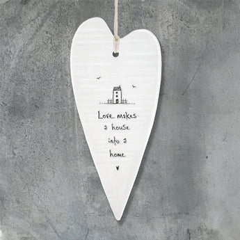 Porcelain Wobbly Long Heart - 'Love Makes A House Into A Home'
