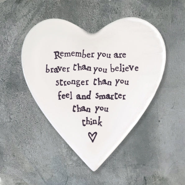 Porcelain Heart Coaster - 'Remember You Are Braver'