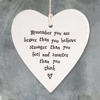 Porcelain Round Heart - 'Remember You are Braver'