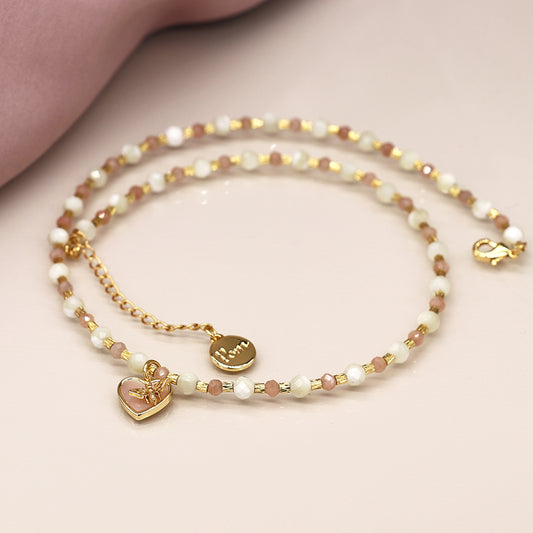 Beaded Necklace With Heart & Bee Charm