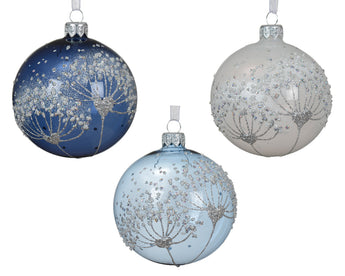 Handmade Glass Bauble - Glittery Cow Parsley