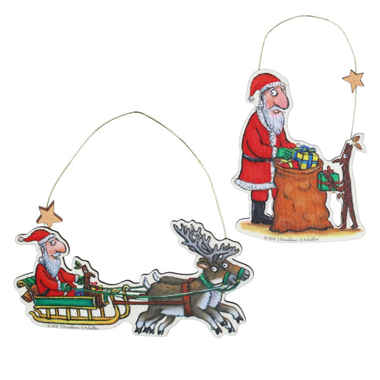 S/2 Stick Man & Santa Wood Decoration