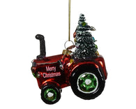 Glass Red Tractor With Christmas Tree