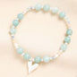 Green and Silver Beaded Bracelet with Heart Pendant