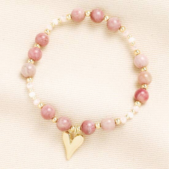 Pink and Gold Beaded Bracelet with Heart Pendant