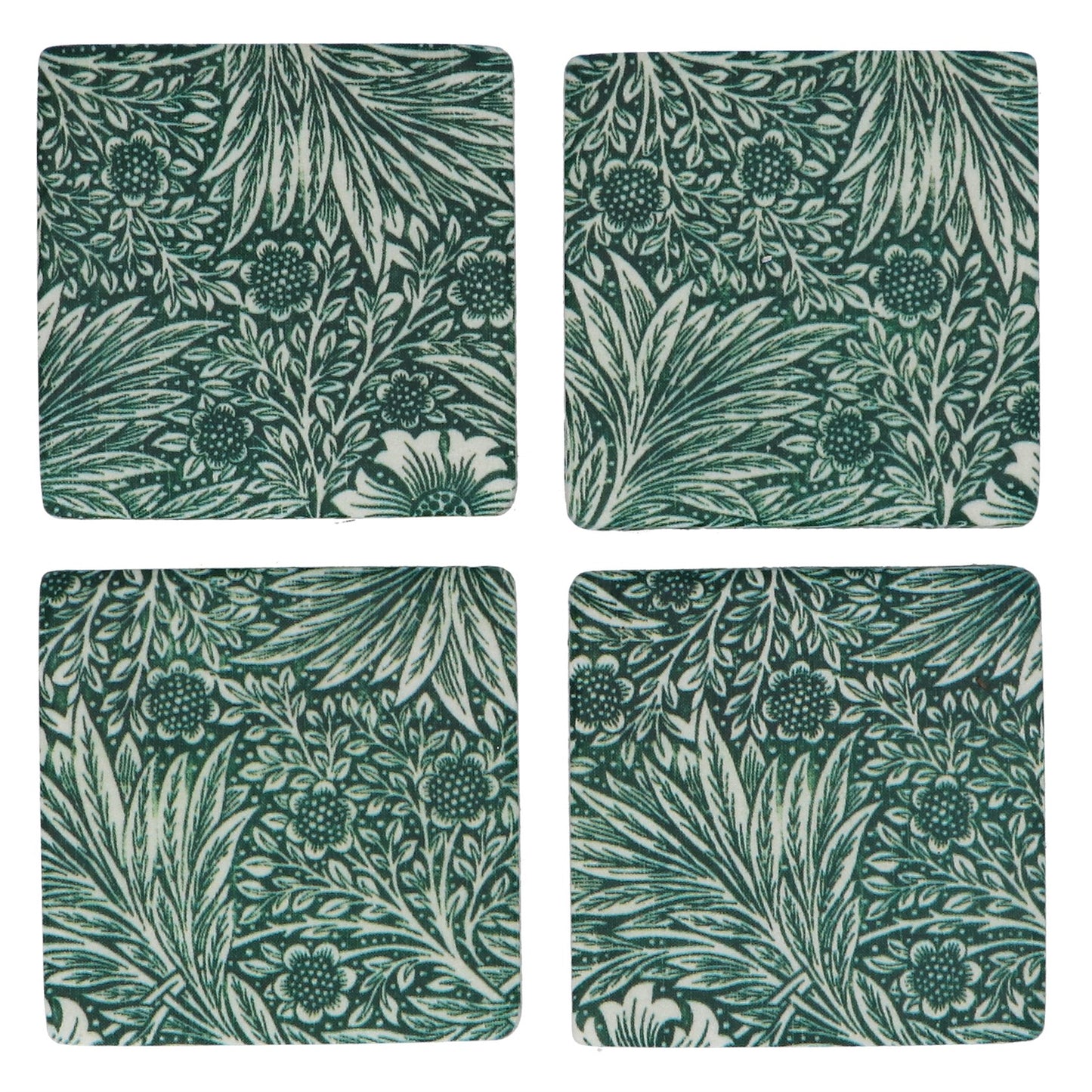 Set of 4 Coasters - Period Dark Green Leaves Design