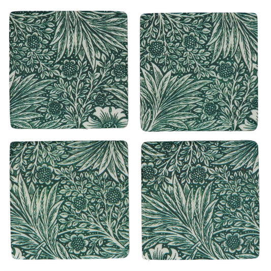 Set of 4 Coasters - Period Dark Green Leaves Design