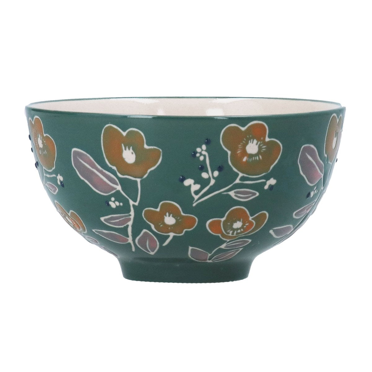 Teal Floral Stoneware Bowl