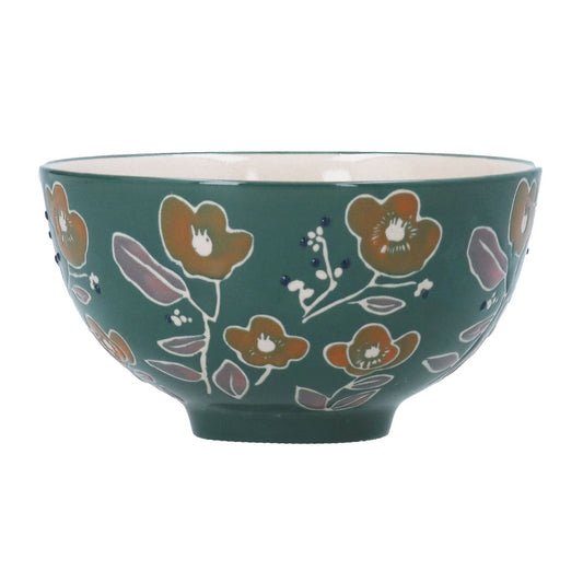 Teal Floral Stoneware Bowl