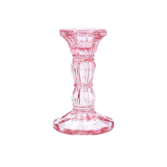 Small Glass Candlestick - Pastel Pink