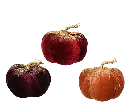 Velvet Glittery Pumpkins - Assorted