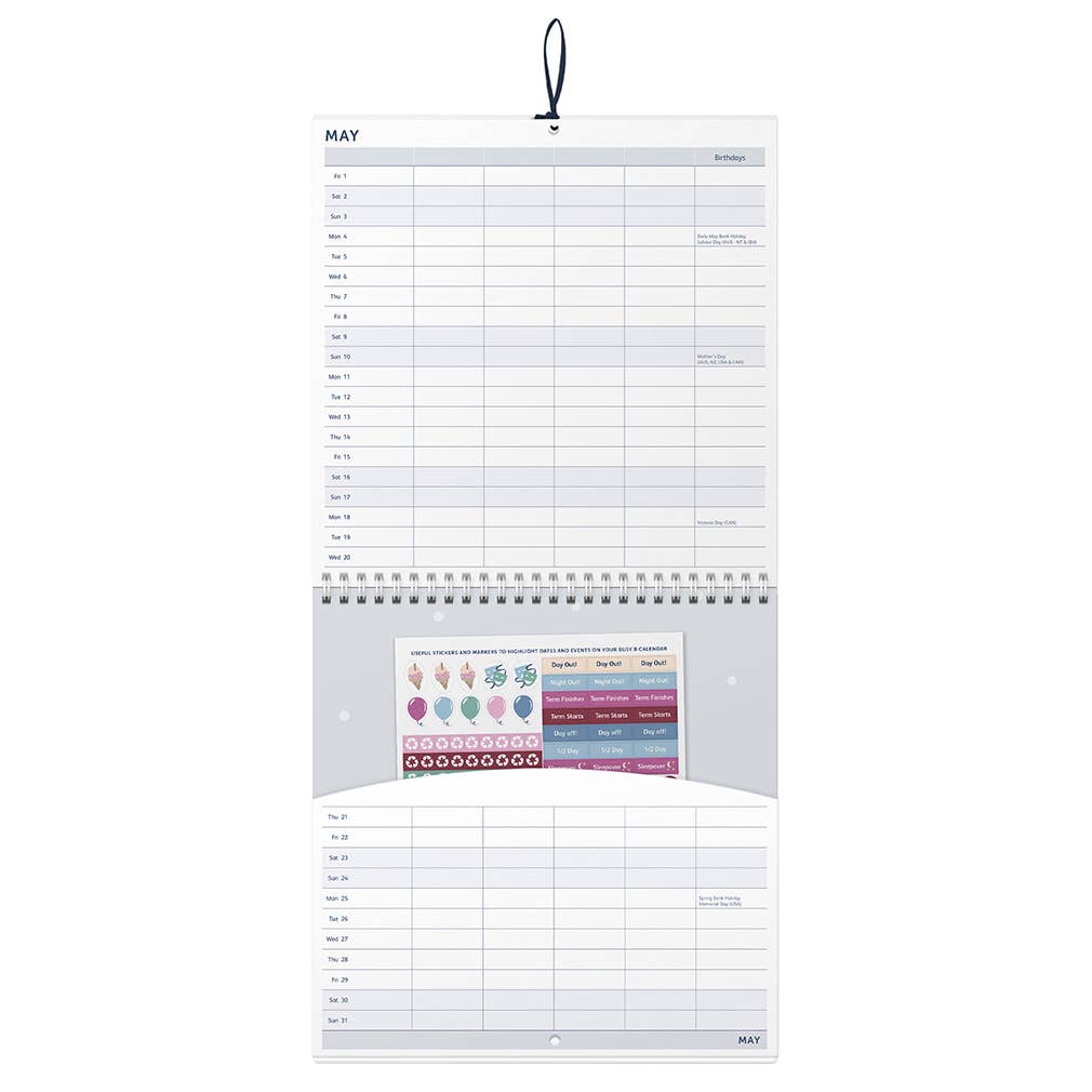 2026 Family Wall Calendar - 5 Schedules & Storage Pockets