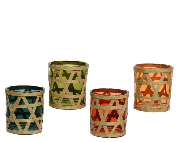 Set of 4 Coloured Glass Tealight Holders
