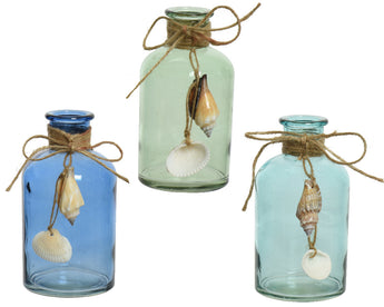 Set of 3 Small Glass Bottles With Shells
