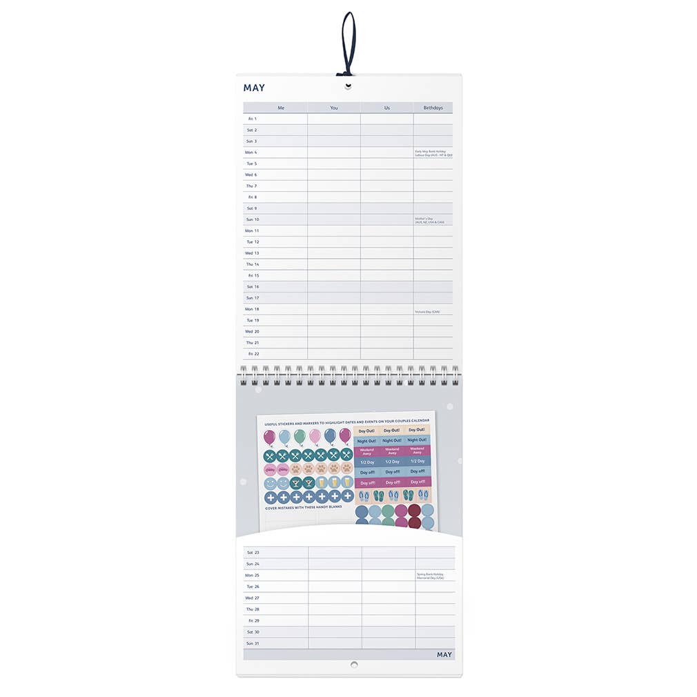2026 Couples Wall Calendar with Monthly Pockets & Stickers