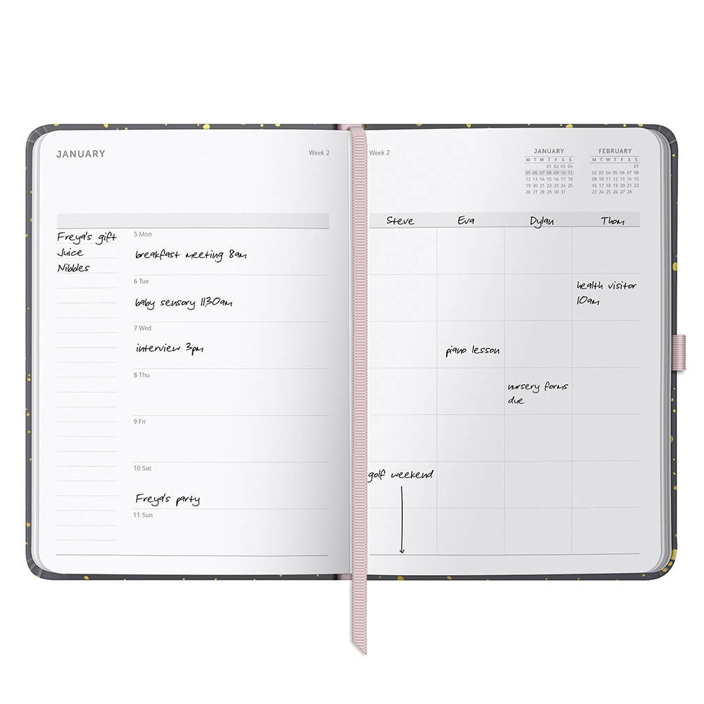2026 Family Diary | Weekly Planner, 5 Schedules | Charcoal