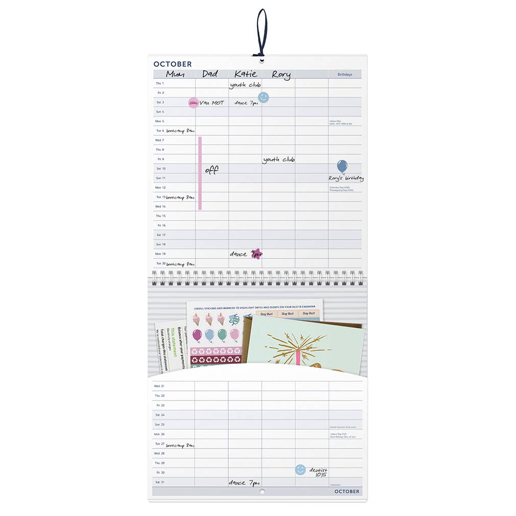 2026 Family Wall Calendar - 5 Schedules & Storage Pockets