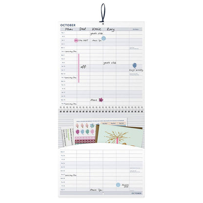 2026 Family Wall Calendar - 5 Schedules & Storage Pockets