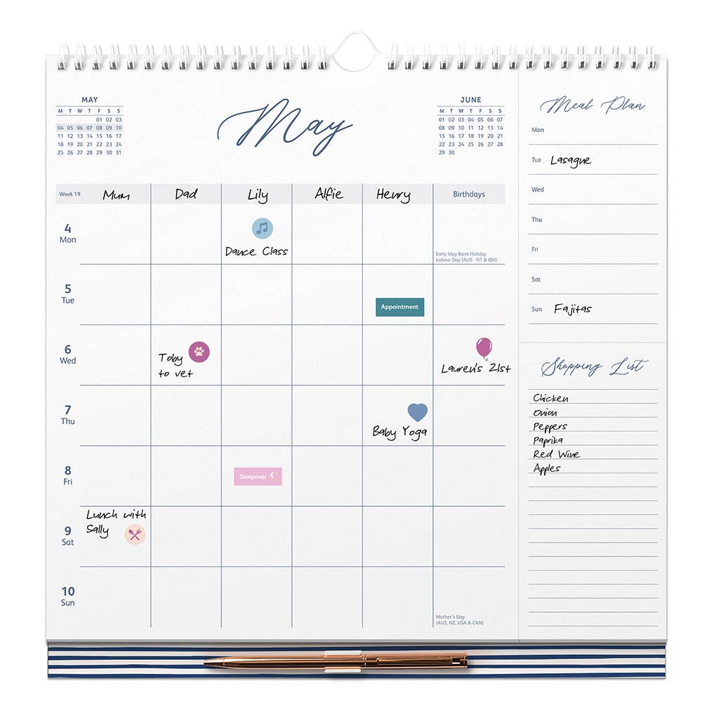 2026 Weekly Family Calendar, 5 Schedules, Lists & Pen