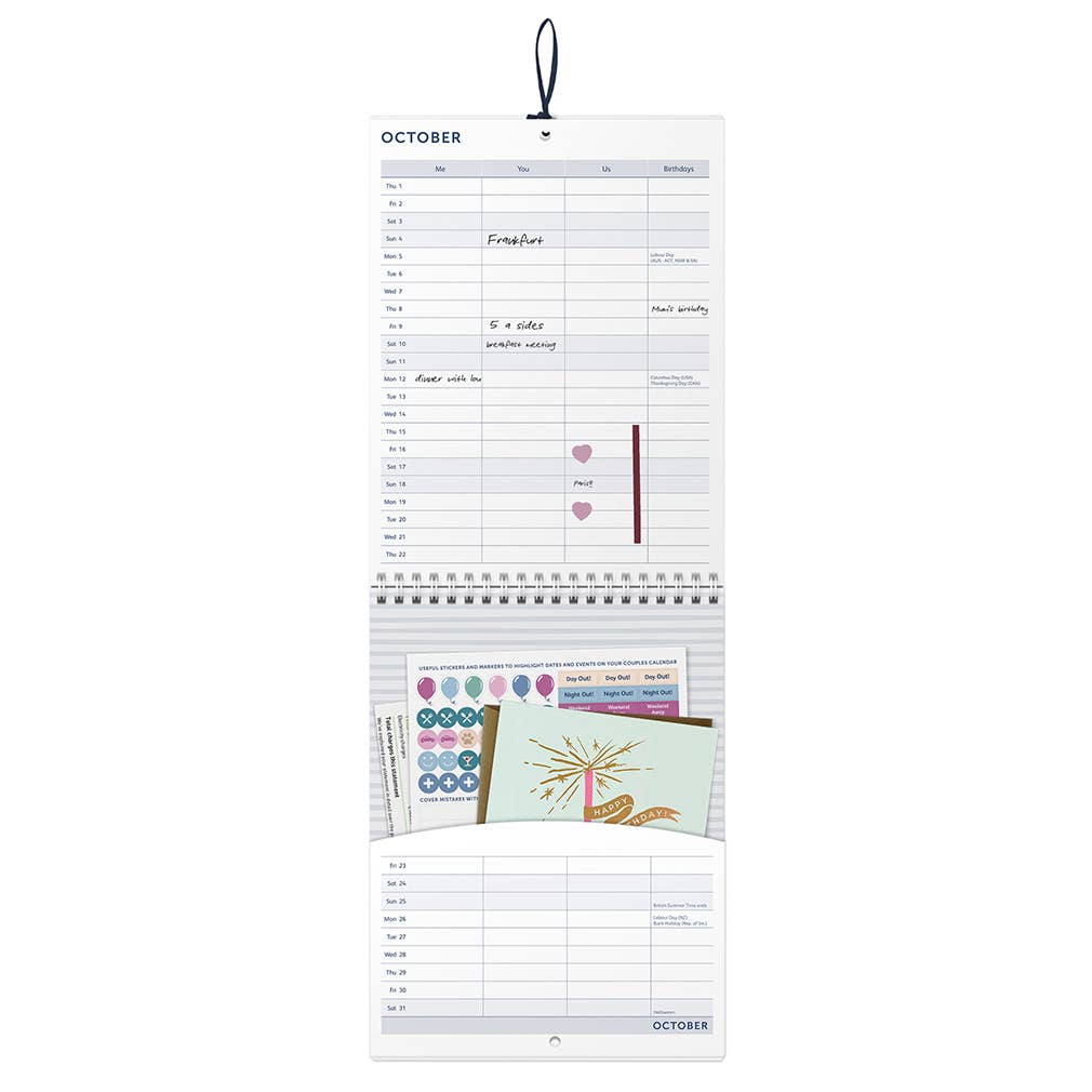 2026 Couples Wall Calendar with Monthly Pockets & Stickers