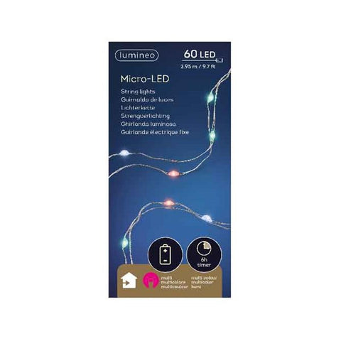 Micro LED String Lights (60 LEDs) - Silver/Multicoloured