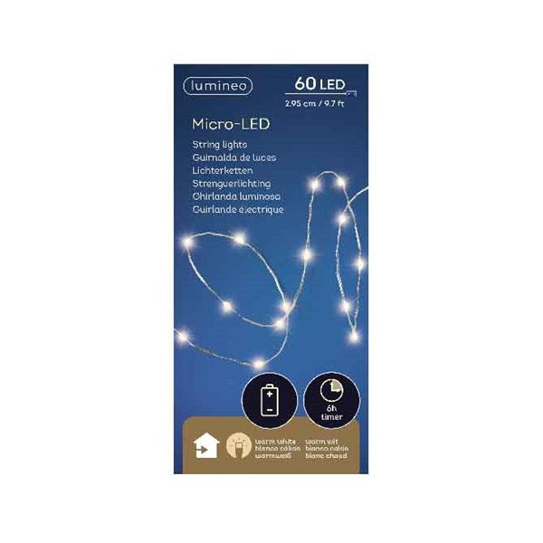 Microlights Light Strings Micro LED String Lights (60 LEDs) - Silver/Warm White – Just Delights ...