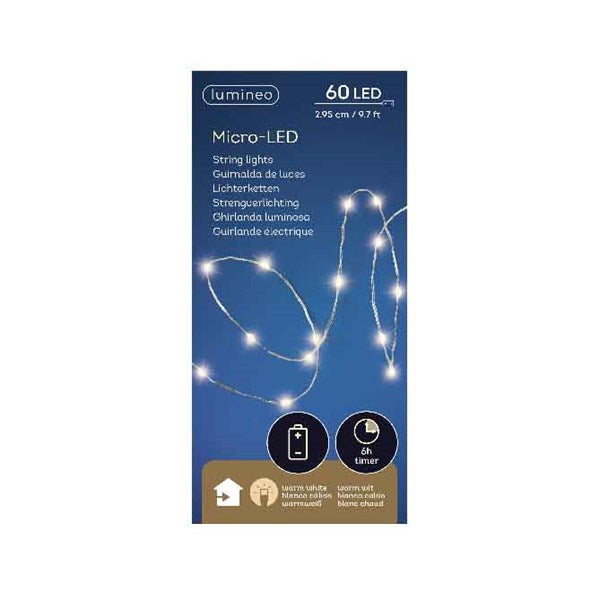 Micro LED String Lights (60 LEDs) - Silver/Warm White