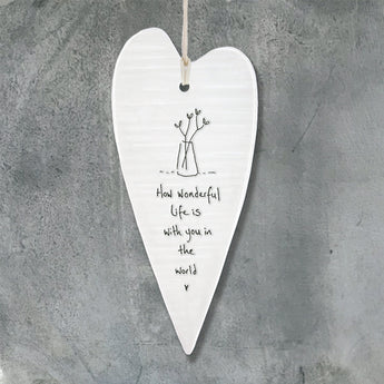 Porcelain Wobbly Long Heart - 'How Wonderful Life Is'