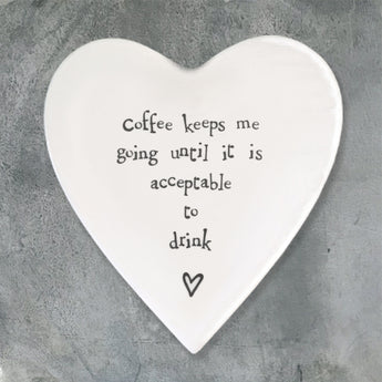 Porcelain Heart Coaster - 'Coffee Keeps Me Going'