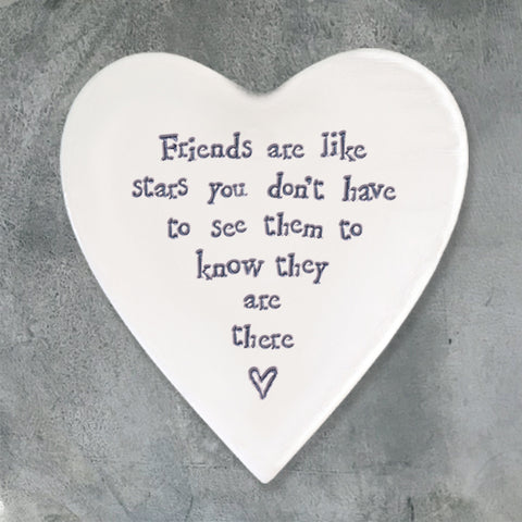 Porcelain Heart Coaster - 'Friends Are Stars'
