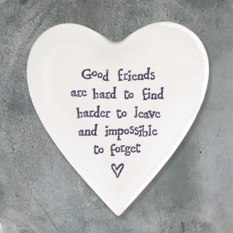 Porcelain Heart Coaster - 'Good Friends'