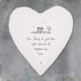 Porcelain Heart Coaster - 'Mayhem And Love'